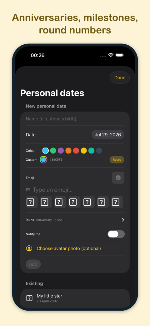 Add your own personal dates