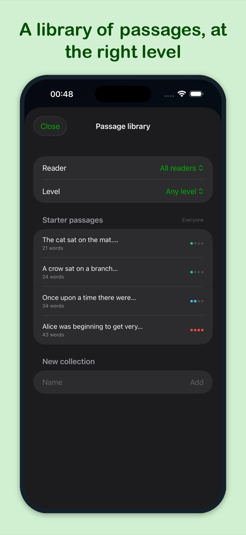 A library of reading passages